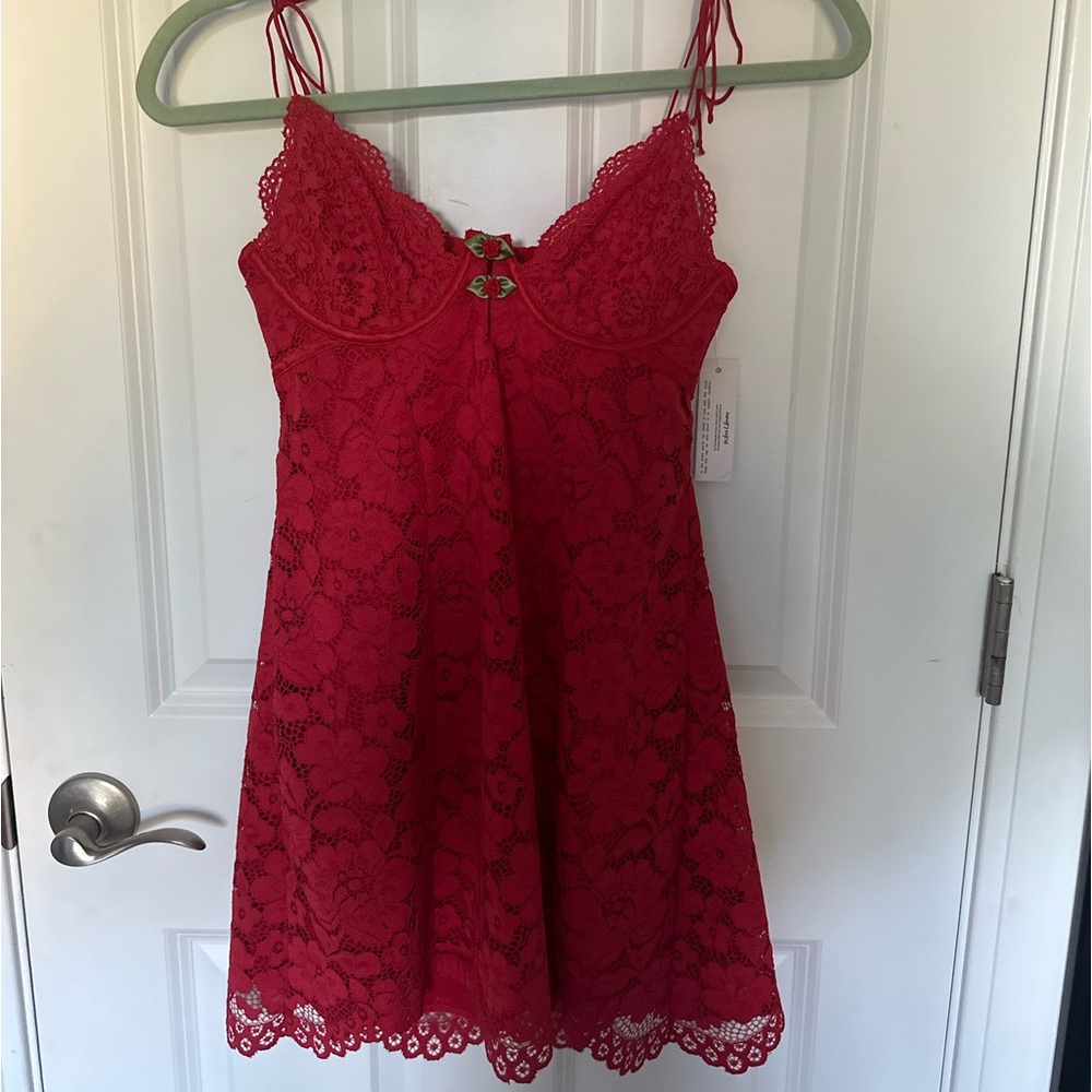FOR LOVE & LEMONS Creamsicle Lace Slip Dress